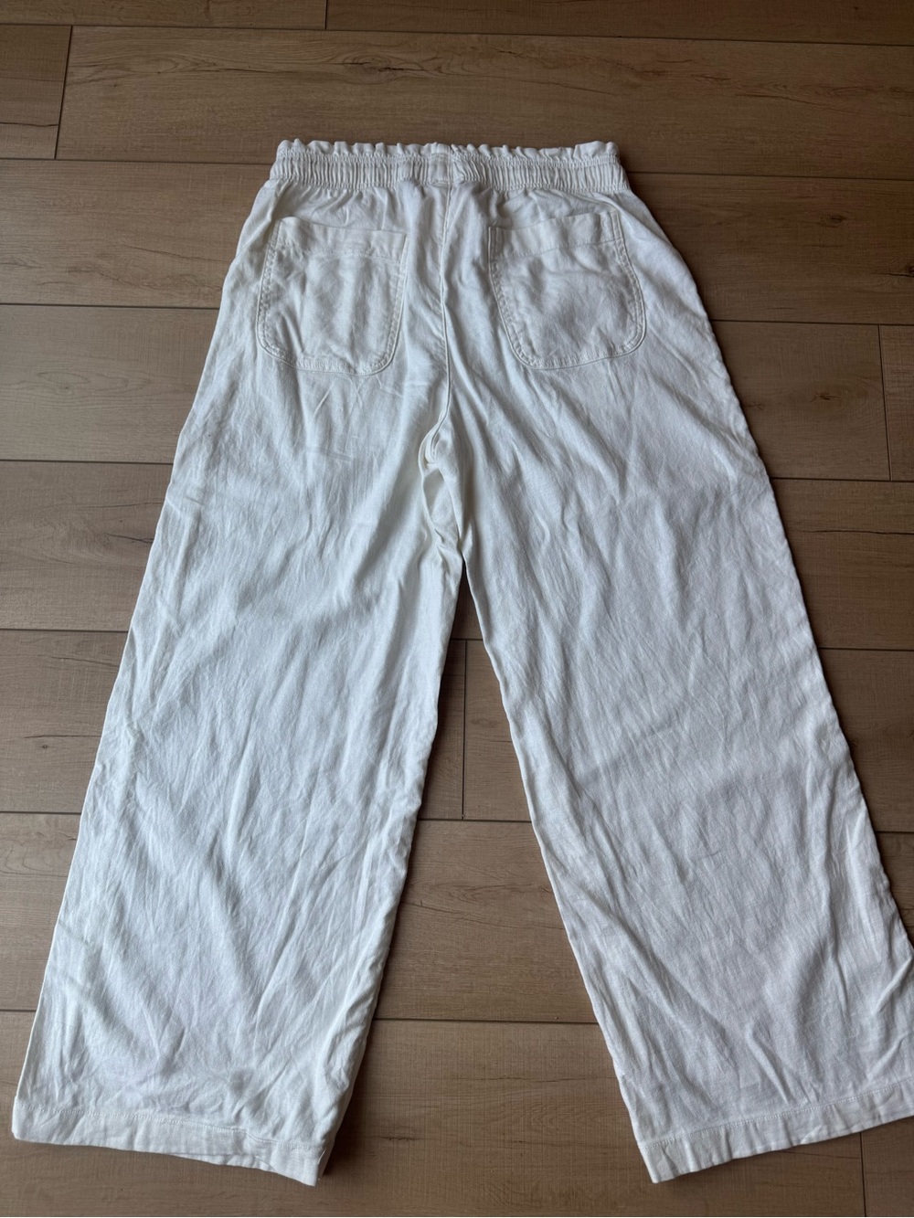 American Eagle Cream Linen Blend Wide Leg Pull-On Pants Size Medium - Picture 2 of 4